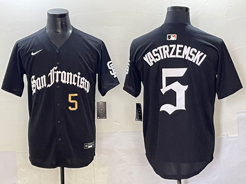 Men 2025 San Francisco Giants #5 Yastrezemski Black Five generations Joint Name Nike MLB Jersey style 7
